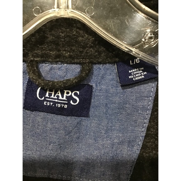 Chaps Knit Flannel Shirt Jacket Shacket Plaid Charcoal Gray L Heritage Dadcore - Picture 4 of 8